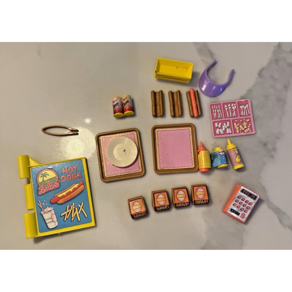 Vintage 1987 California Barbie Hot Dog Stand 26 Pc Replacement Parts Lot Mattel